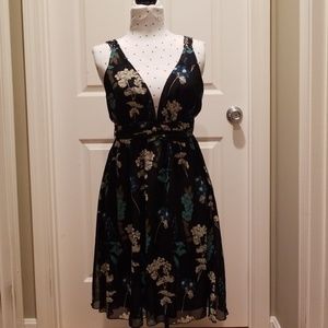 Black flower print dress